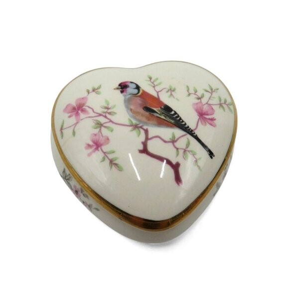 Vintage Palissy ROYAL WORCESTER Heart Trinket Bird And Floral England - Picture 1 of 13